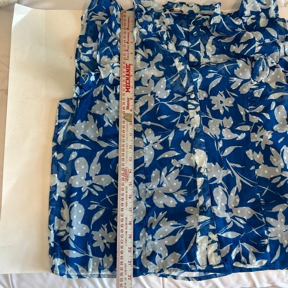 Nanette Lepore Floral Blouse 2 Piece Strong Blue Size L Polyester - Picture 13 of 14
